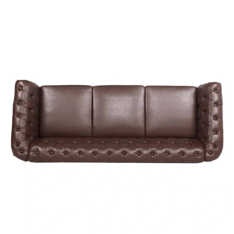84 Mid-Century Modern 3-Seater Chesterfield Sofa, PU Leather, Birch Legs, 660 lbs