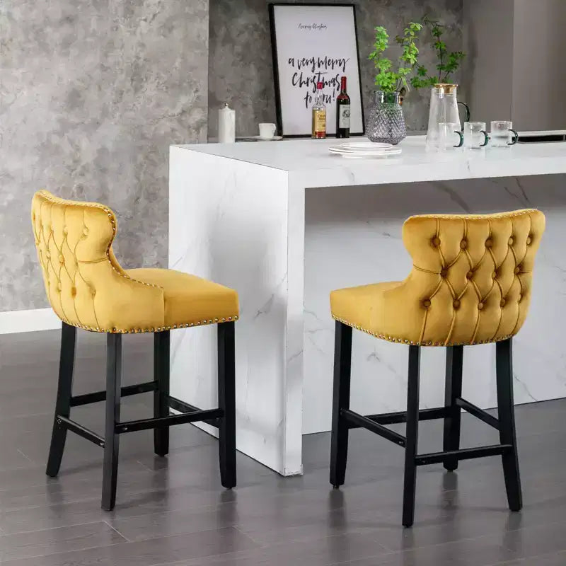 Modern Velvet Wing-Back Counter Stools Set of 2 - Upholstered Bar Chairs for Kitchen, Cafe