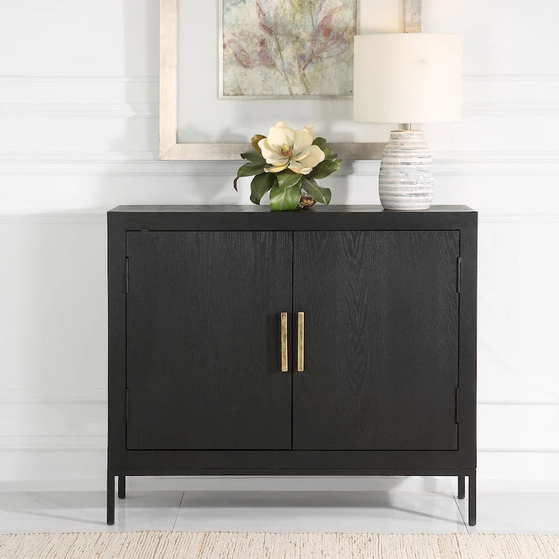 Dark Oak 2-Door Storage Cabinet, 40.25W x 32.5H x 11.625D, Modern Style