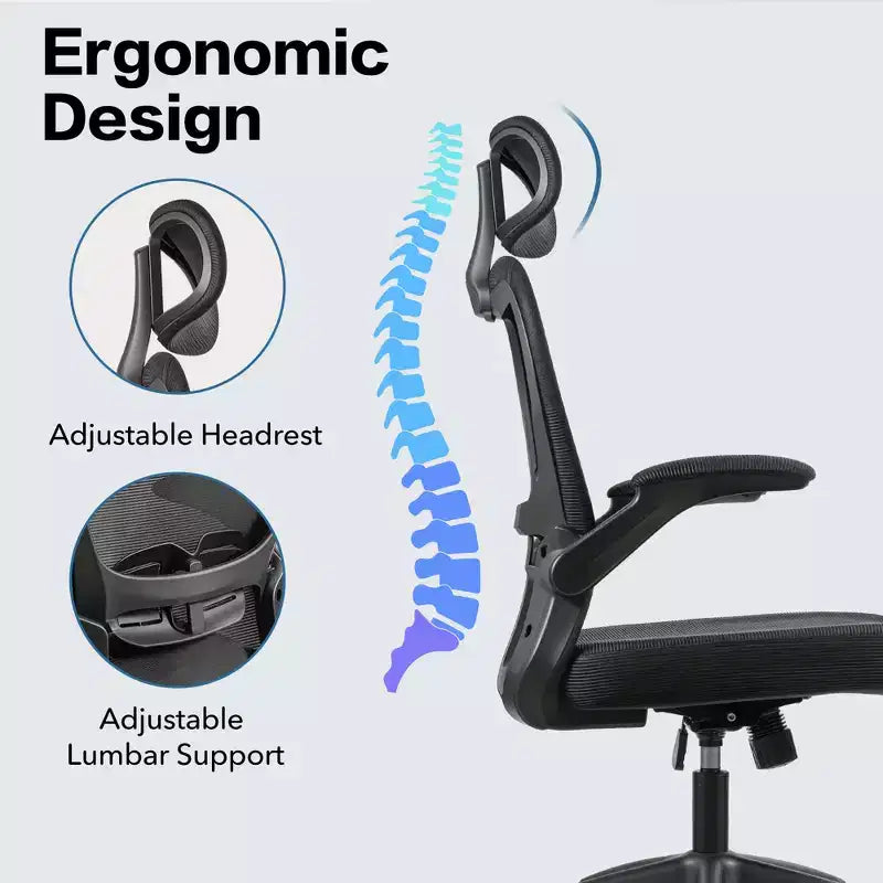 Ergonomic Mesh Office Chair with Headrest, Lumbar Support & Flip-Up Arms