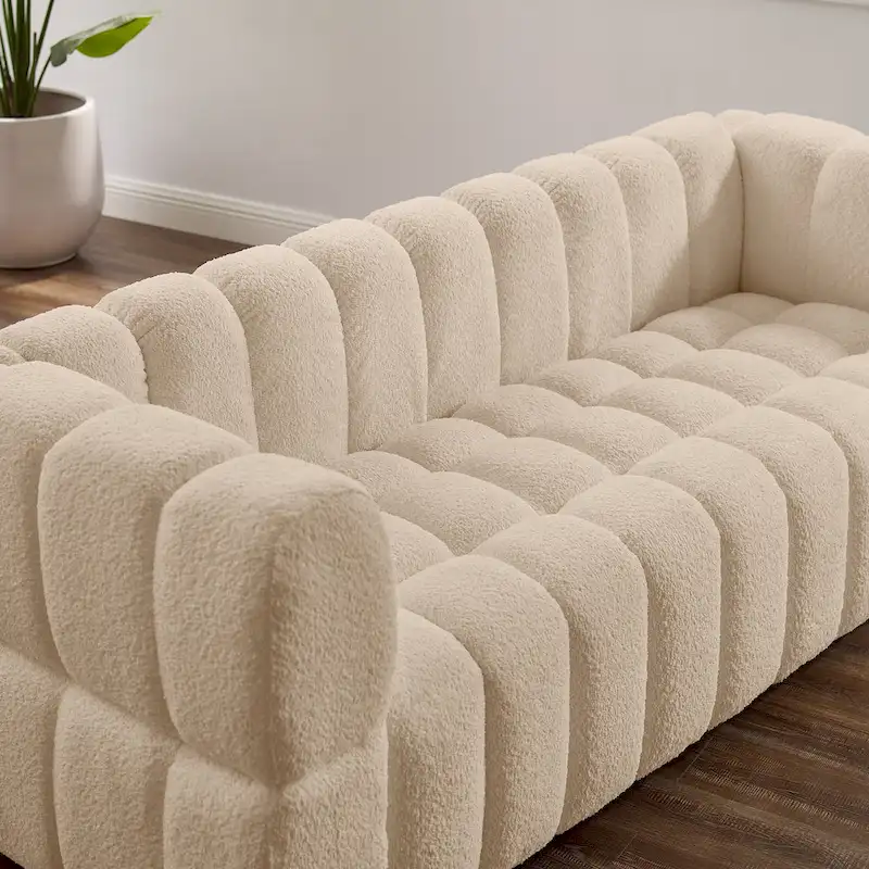 85 Modern Waffle Fabric Couch, Leisure Comfortable Sofa