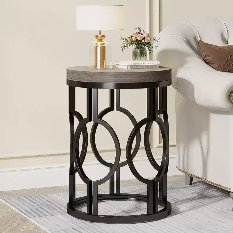 Tribesigns Round End Table with Metal Hollow Frame