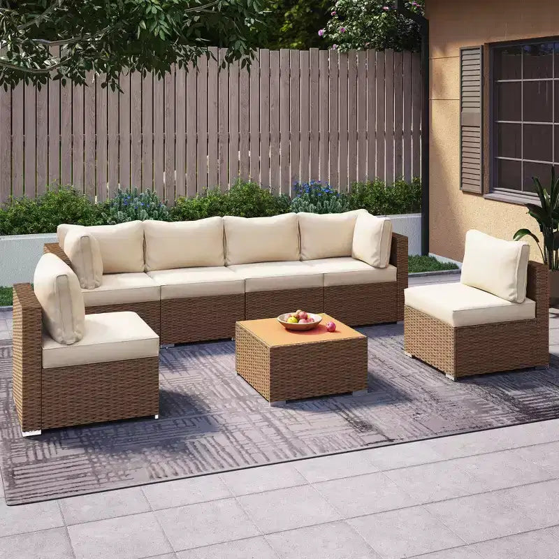 LAUSAINT HOME 7 Piece Rattan Patio Furniture Sets