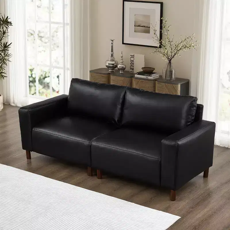 78.5 Mid-Century Modern Faux Leather Upholstered Loveseat