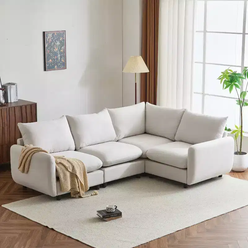 Christopher Knight Home Acker 4 Piece Modern Upholstered Modular Sectional Sofa Set, White