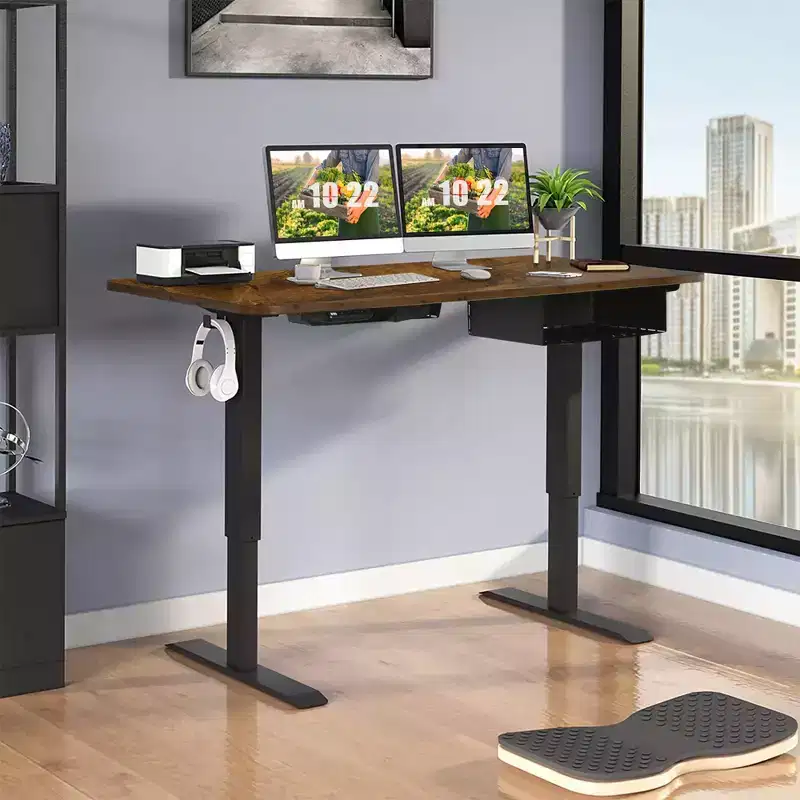 Costway 48'' Electric Standing Desk Height Adjustable w/ Control Panel & USB Port Rustic\Walnut