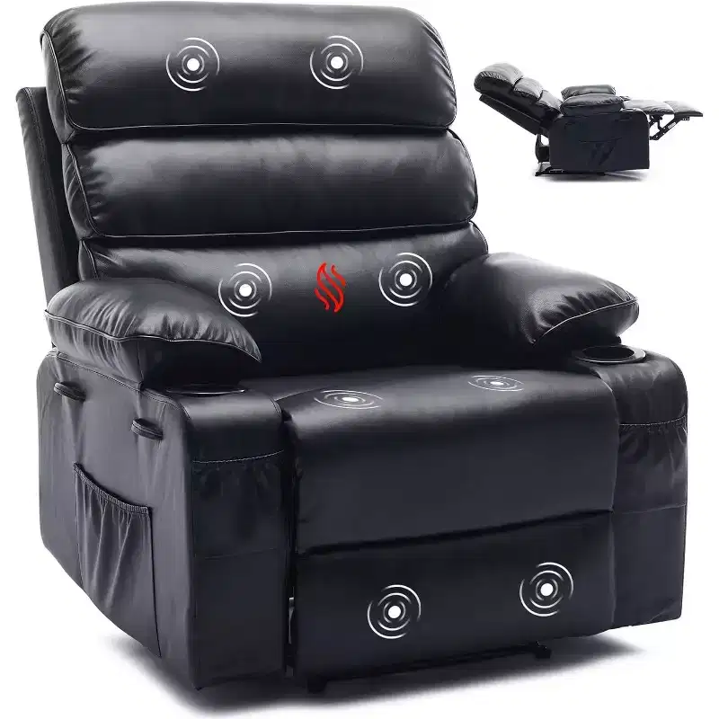 Acekool Power Recliner Chair PU, Wide Seat Massage Heat Electric Recliner with Cup Holder for Bedroom
