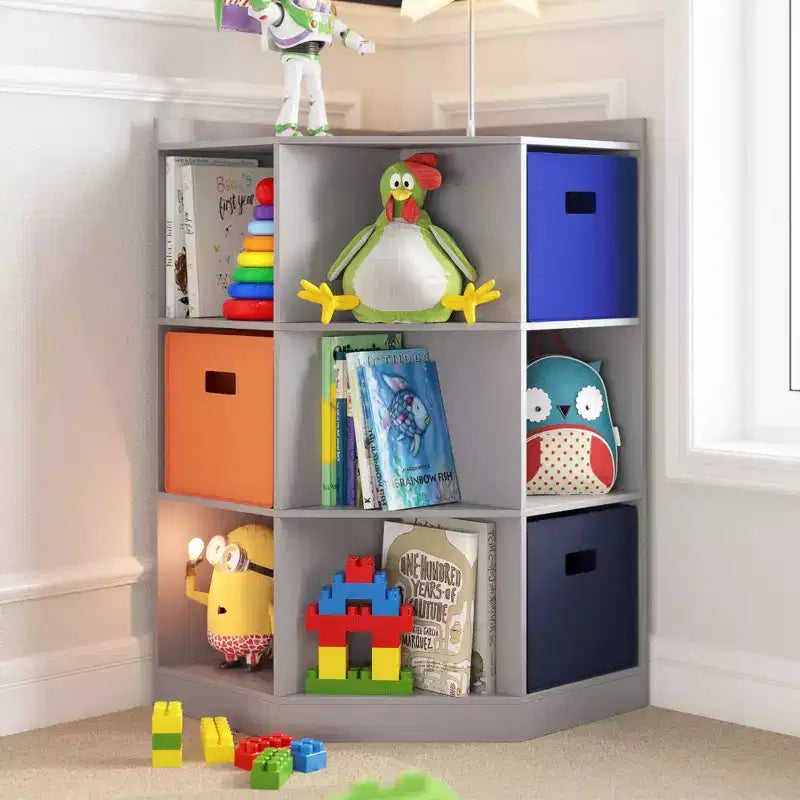 Kids' Corner Playroom Cabinet with 6 Toy Storage Cubbies and 3 Angled Shelves