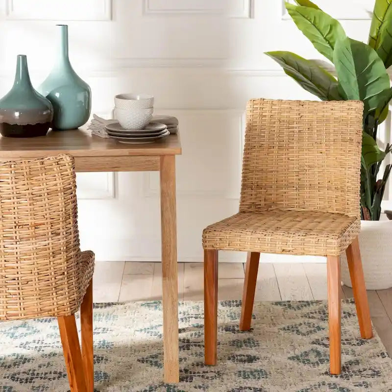 Bohemian Light Honey Kubu Rattan & Mahogany Wood Dining Chair