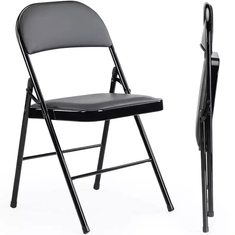 2-Pack PU Leather Metal Frame Folding Chair, Black