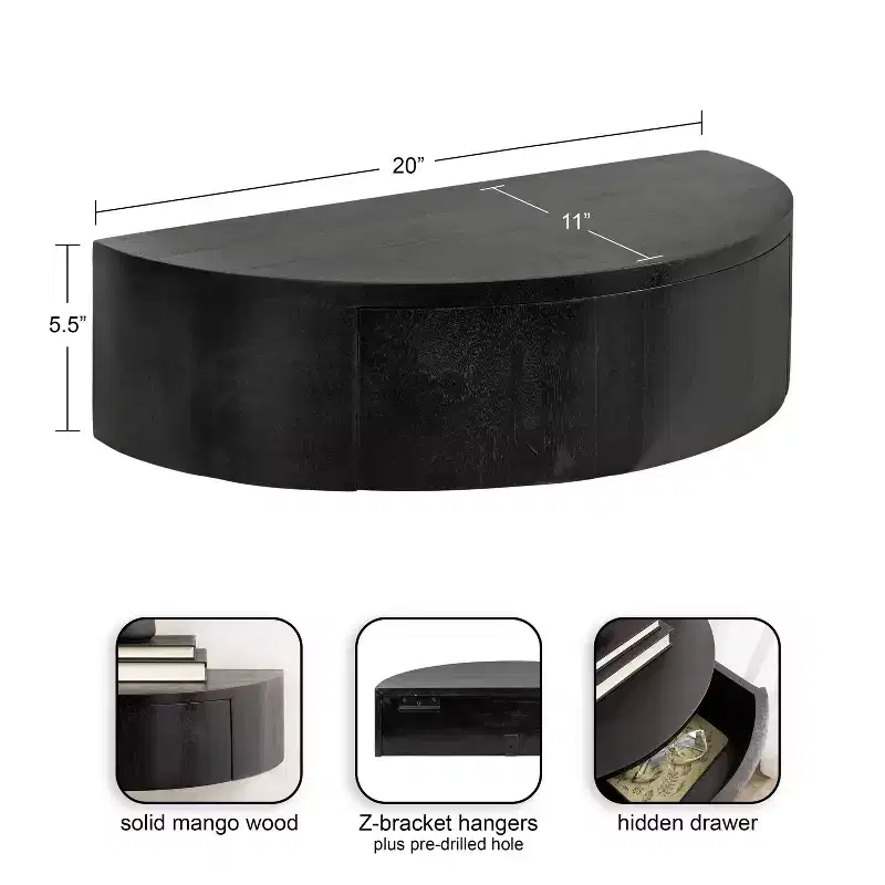 Kate & Laurel All Things Decor 20"x11"x6" Reid Floating Wood Shelf Black