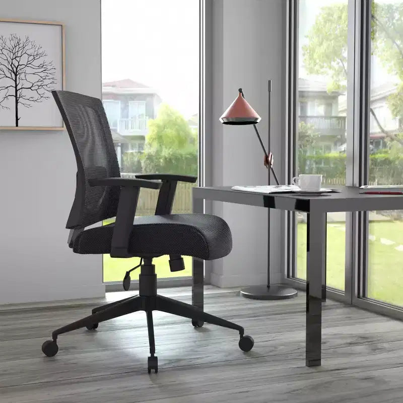 Boss Office Products Mesh Back Task Chair Black: Ergonomic, Adjustable Arms, Swivel, Nylon Legs