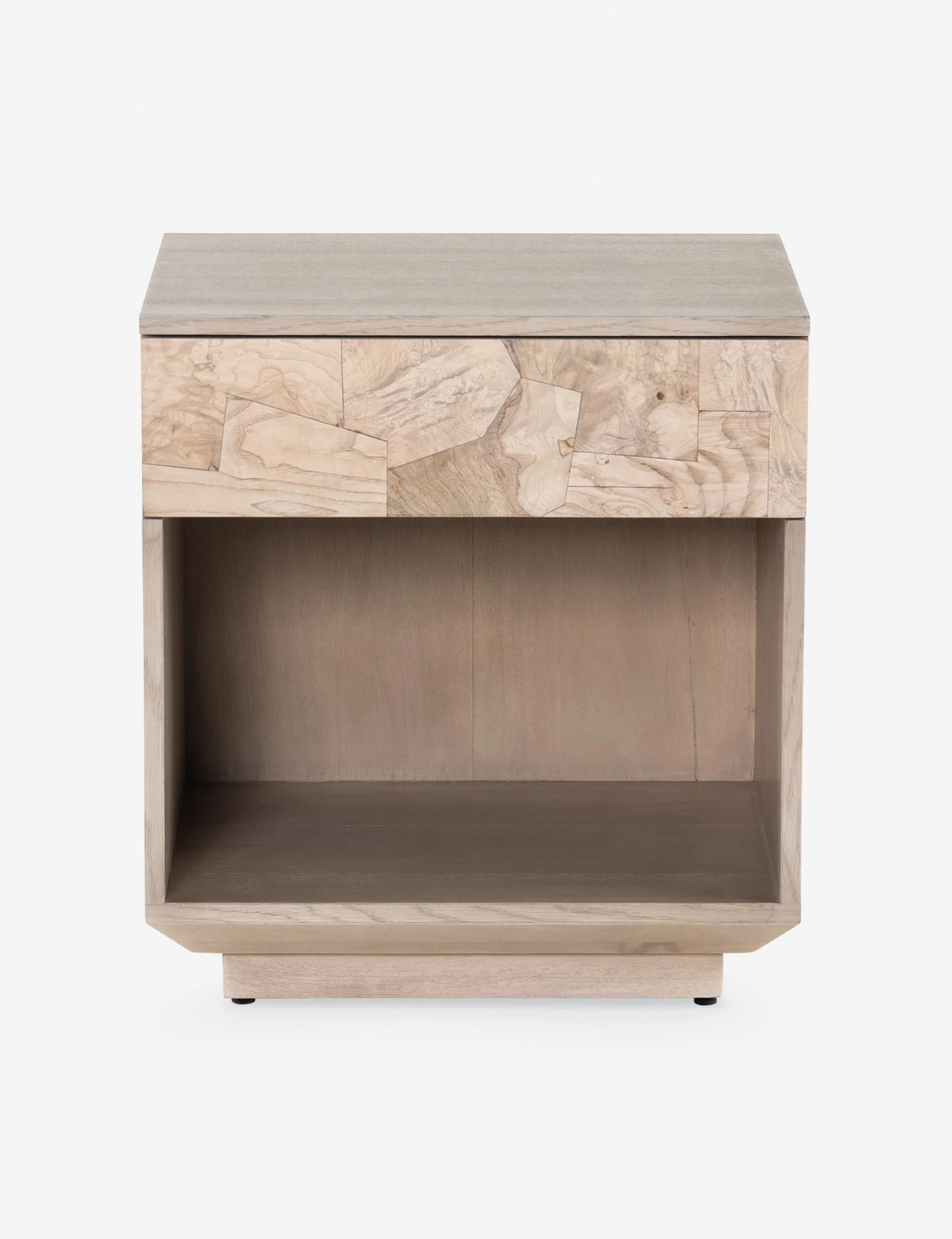 Nightstand - Evolve your bedroom's aesthetic with this unique, handcrafted nightstand and its organic patchwork drawer front design, all cut and