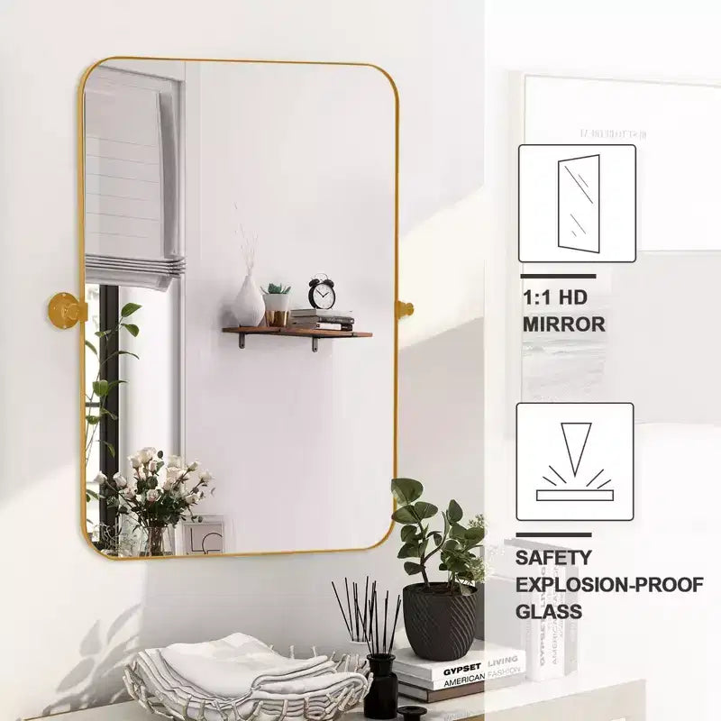 Round Corner Rectangular Gold Wall Mirror �C 36
