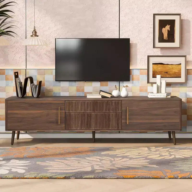 Mid Century TV Stand with 2 Drawers – Media Console for TVs up to 75