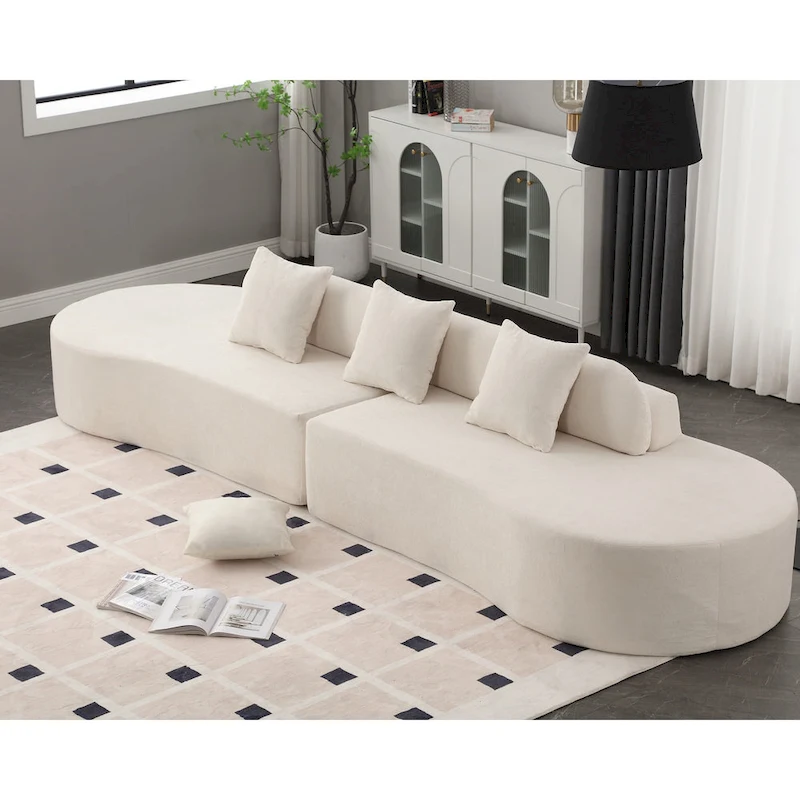 [NEW ARRIVED] [VIDEO PROVIDED] Modern curved combination sofa, terrycloth fabric sofa, minimalist sofa in living room, apartment