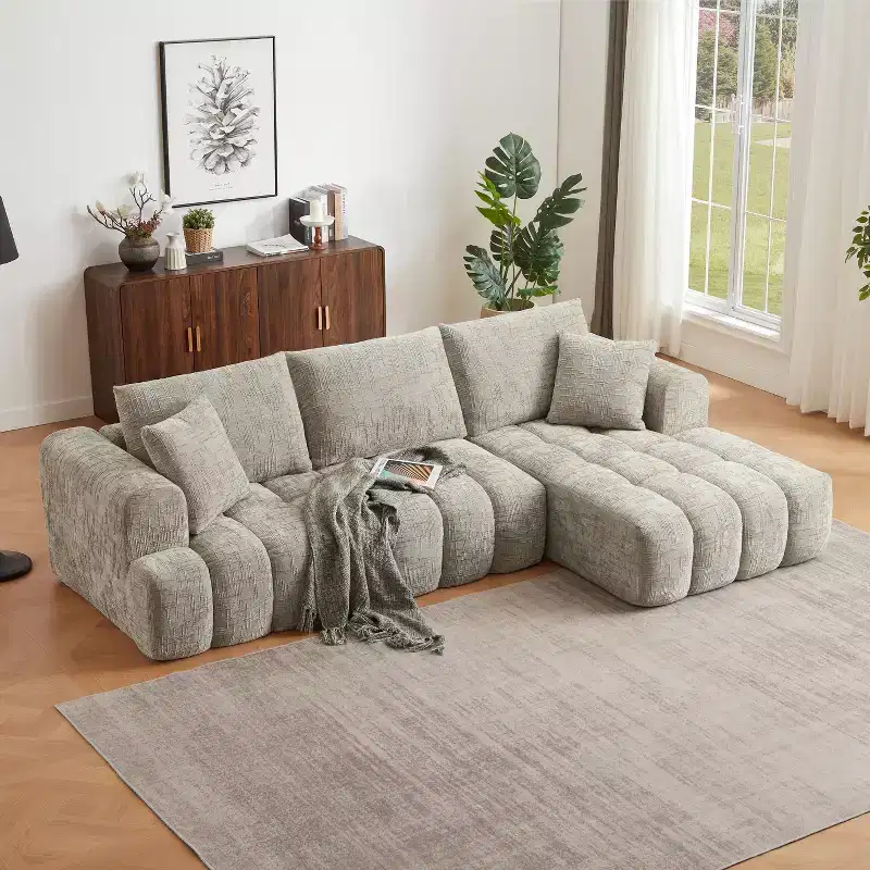 GDFStudio Hahn Modern 108 Chenille Sectional Sofa, Tufted Modular Design with Pocket Spring Support