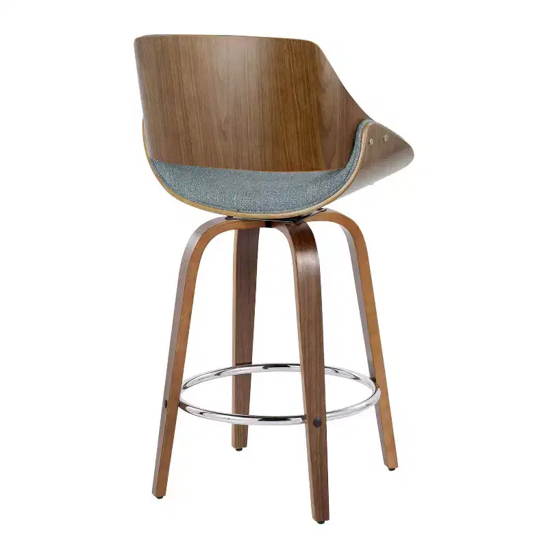 LumiSource Set of 2 Fabrizzi Counter Height Barstools Walnut/Blue : Upholstered Swivel, Kitchen-Compatible