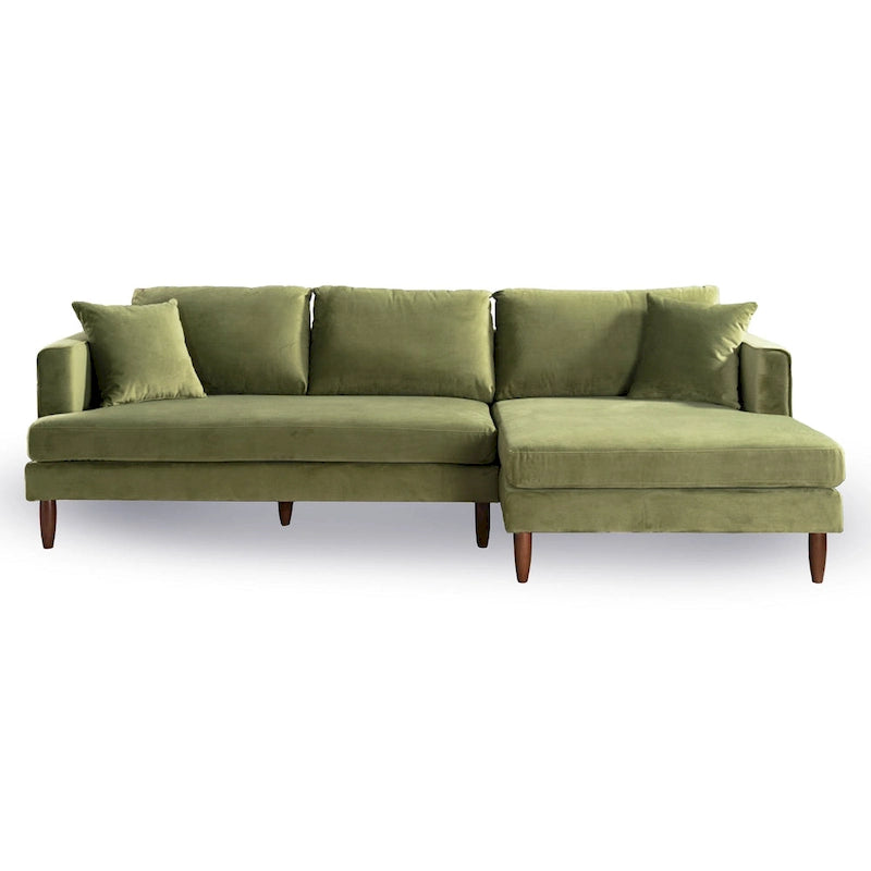 Mid-Century Modern L-Shaped Pillow Back Velvet Sectional Sofa