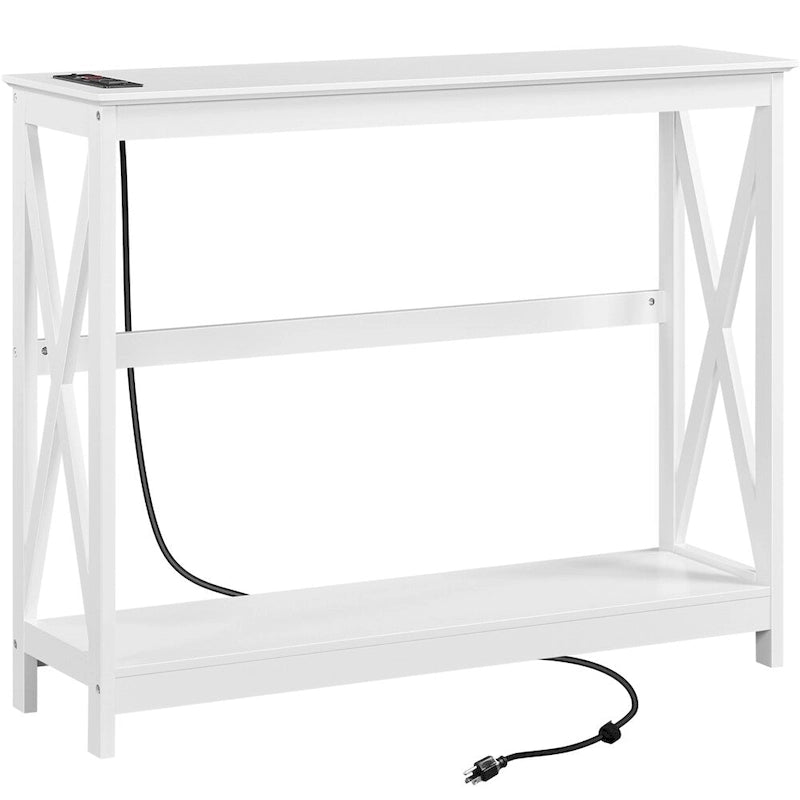 2-Tier Narrow Sofa Console Table with Built-In Power Outlet