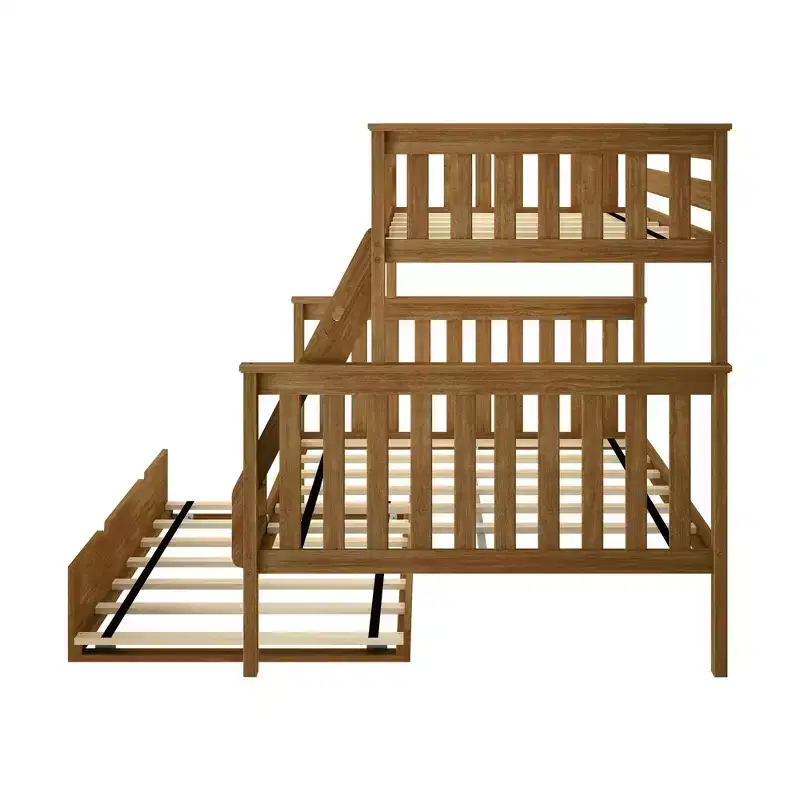 Max & Lily Solid Wood Bunk Bed, Twin over Full with Storage Trundle and Ladder for Kids