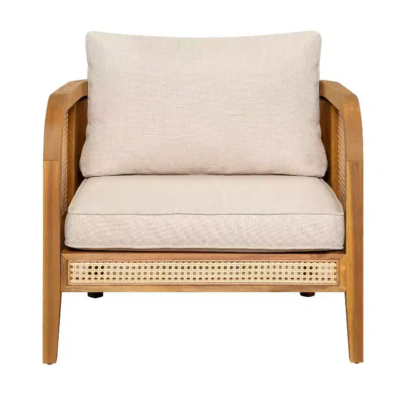 Acacia Wood Outdoor Club Chair Patio Arm Chair with Rattan Accents & Cushion, Bohemian & Mid-Century Modern Style (Set of 1/2/4) - ModernLuxe