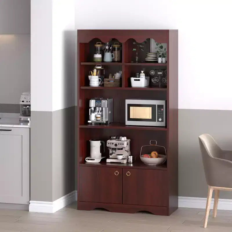 5 Tier Bookcase with Cabinet, 63 Tall Freestanding Bookshelf, Modern Free Standing Wood Bookcase, Open Display Storage Book Shelf, White
