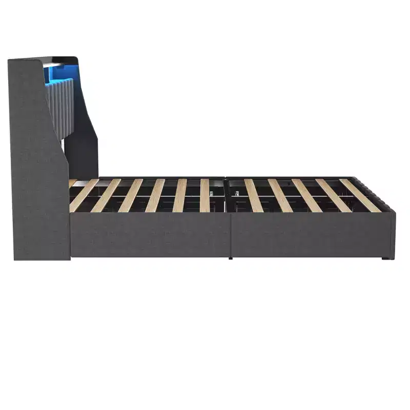 Queen Platform Bed Frame with LED Panel Headboard, Storage Drawers, Easy Assembly