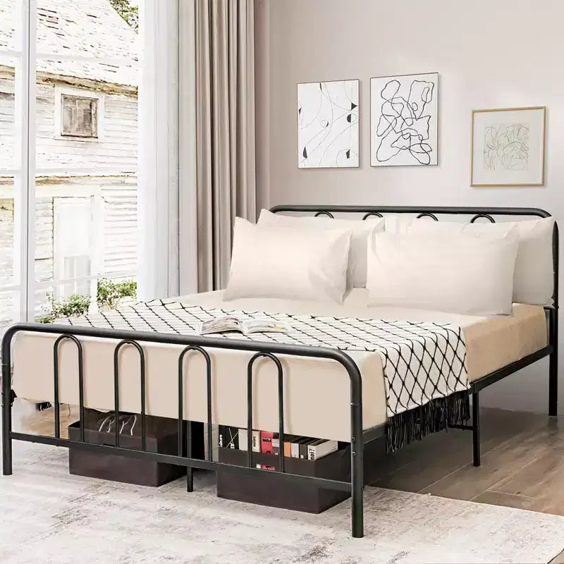 Costway Stylish Full Size Metal Bed Frame Platform Bed Base w/ Headboard & Footboard