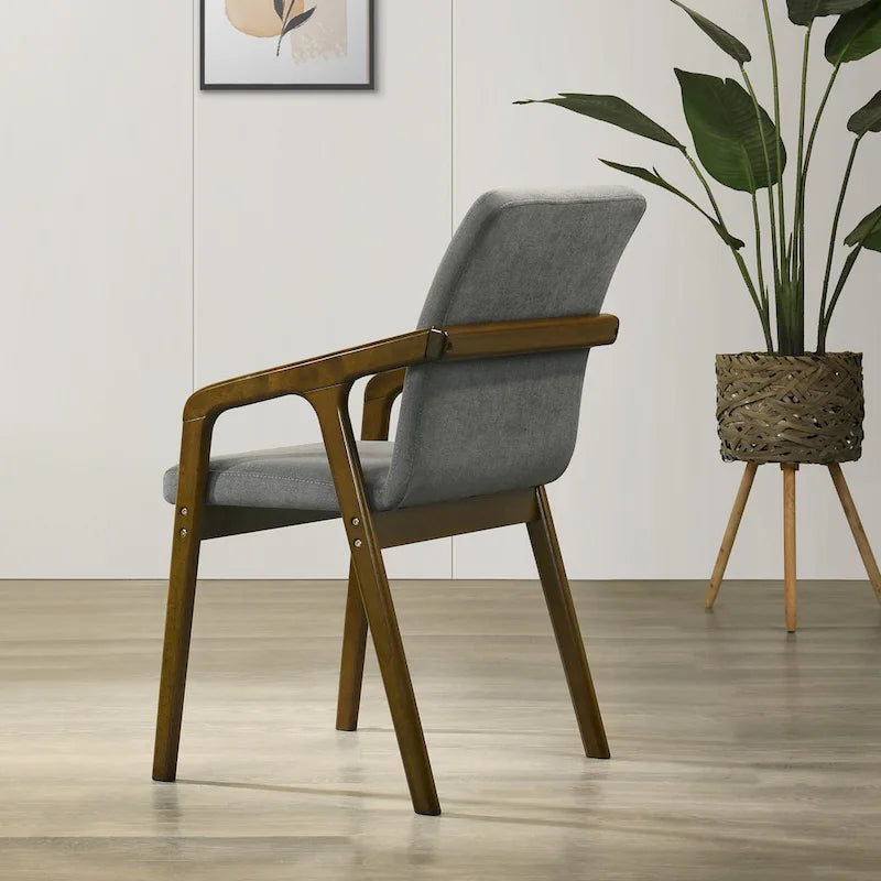 Simple Rustic Upholstered Dining Chair with Wooden Armrests