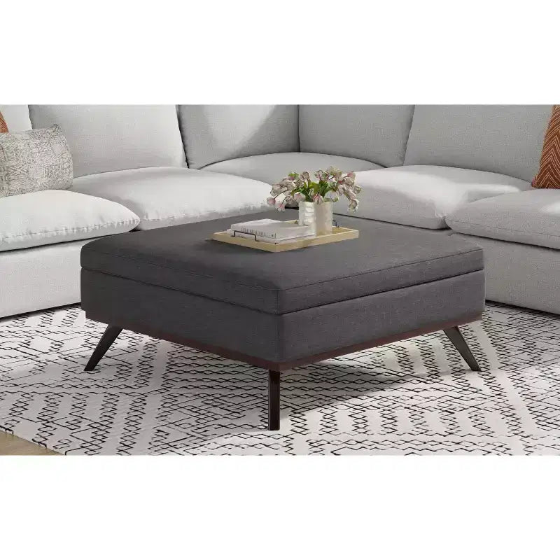 Ethan 40 inch Wide Mid-Century Modern XL Square Coffee Table Storage Ottoman