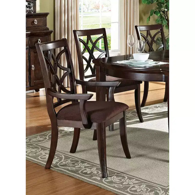 Set of 2 Keenan Arm Dining Chair Dark Walnut - Acme Furniture: Traditional Design, Microfiber Upholstery, Wood Frame