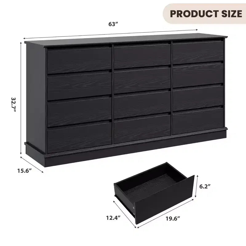 12 Drawer Dressers for Bedroom, Chest of Drawers with Deep Drawers, Large Double Dresser for Closet with Wide Top, Horizontal Wooden Dresser