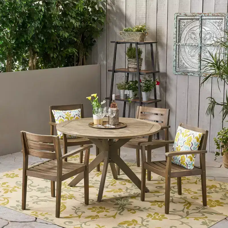 GDFStudio Brigitte Outdoor 5 Piece Rustic Acacia Wood Dining Set