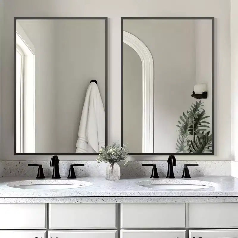 Double-Sided Mounted Rectangular Hanging Mirror with Thin Edge, Right Angle, Black Aluminum Alloy