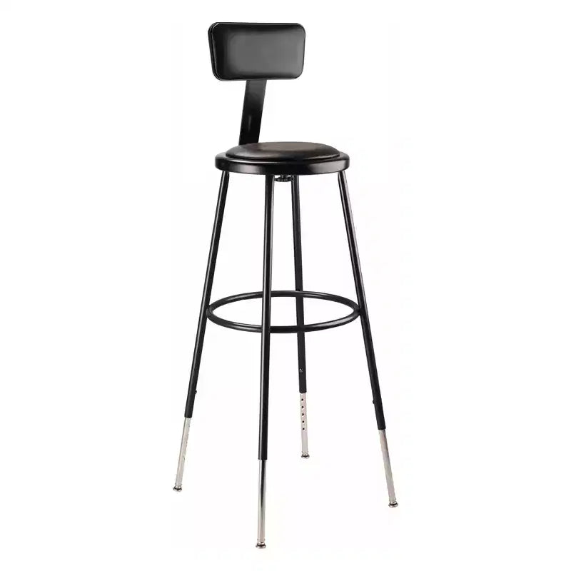 Set of 2 32"-39" Height Adjustable Heavy Duty Vinyl Padded Steel Accent Barstools with Backrest Black - Hampden Furnishings: Modern Design