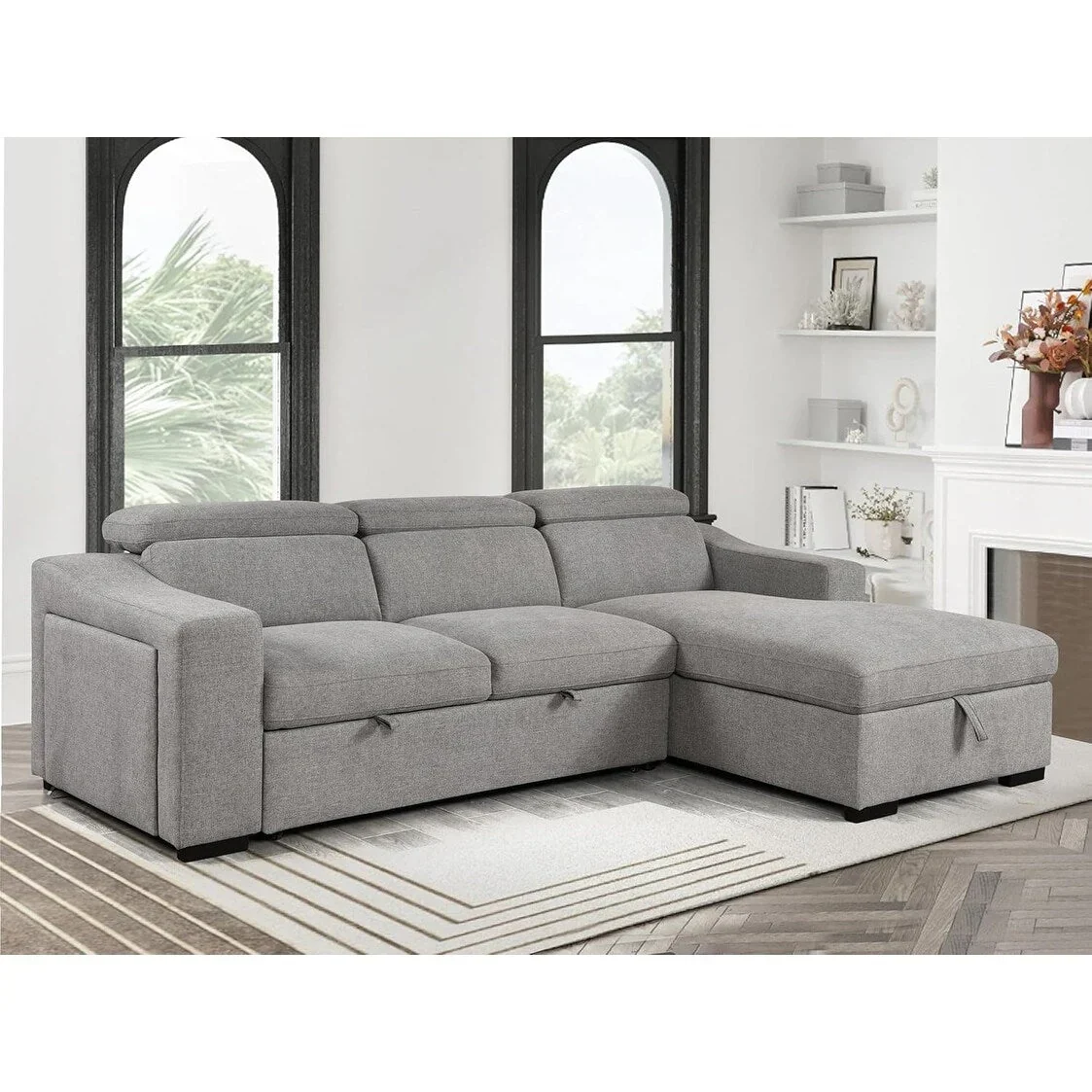 Canapé d'angle convertible Roomfitters 103 avec méridienne de rangement, appuie-têtes réglables, canapé-lit en L