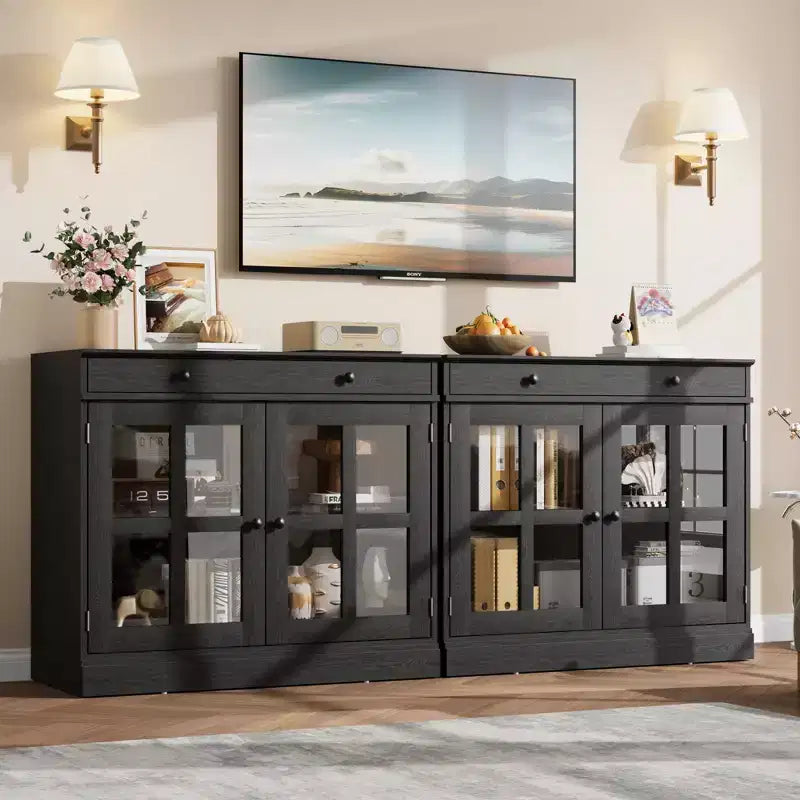 35.4 Sideboard Buffet Cabinets with Glass Door, Sideboard Cabinet with Drawer, Modern Sideboard Buffet for Bedroom, Dining Room, Living Room