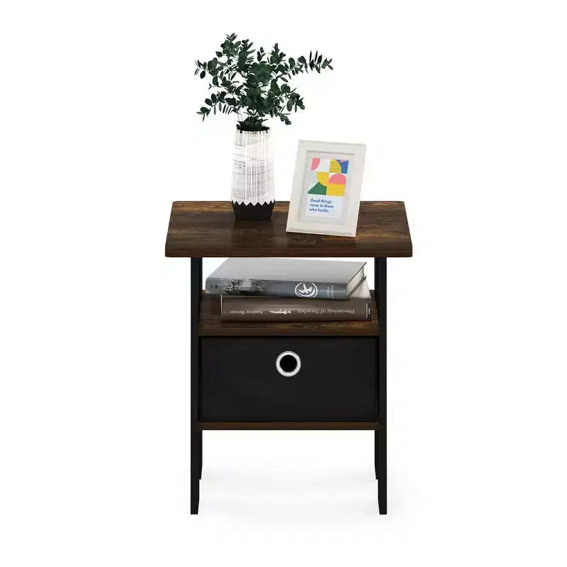 Furinno 1PC Modern Bedside End Table Nightstand Accent Sofa Side Table W/Removable Drawer & Open Storage Shelf,Amber Pine/Brown