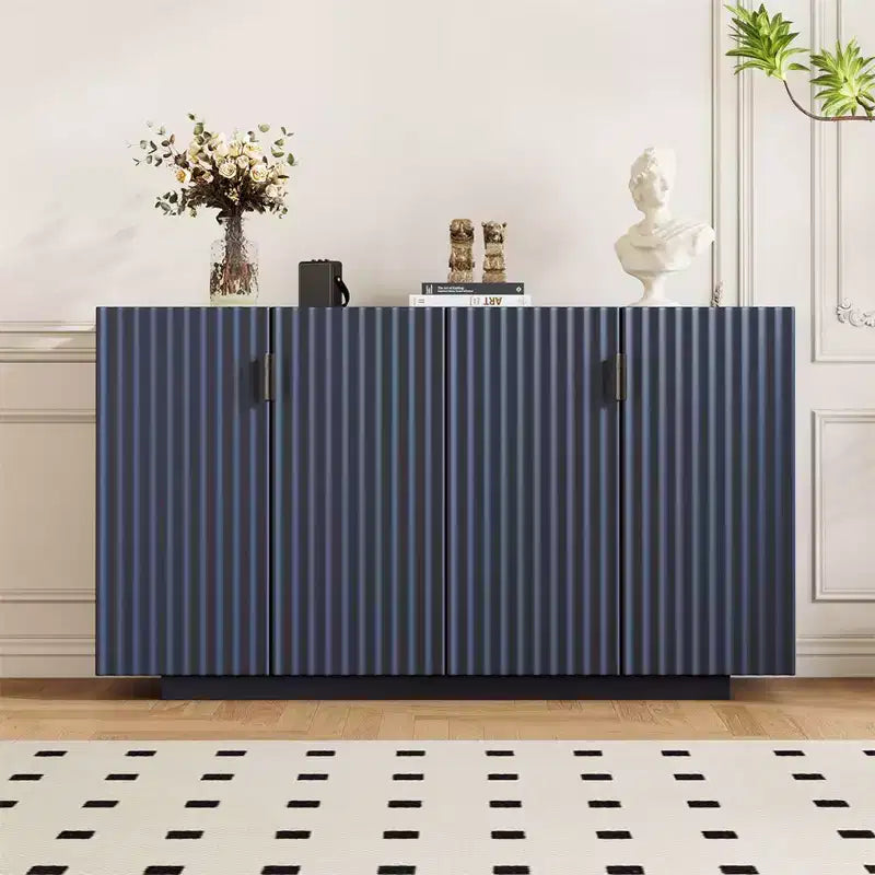 4 Wavy Door Retro Storage Buffet Sideboard Cabinet with Adjustable Shelves & Copper Handles