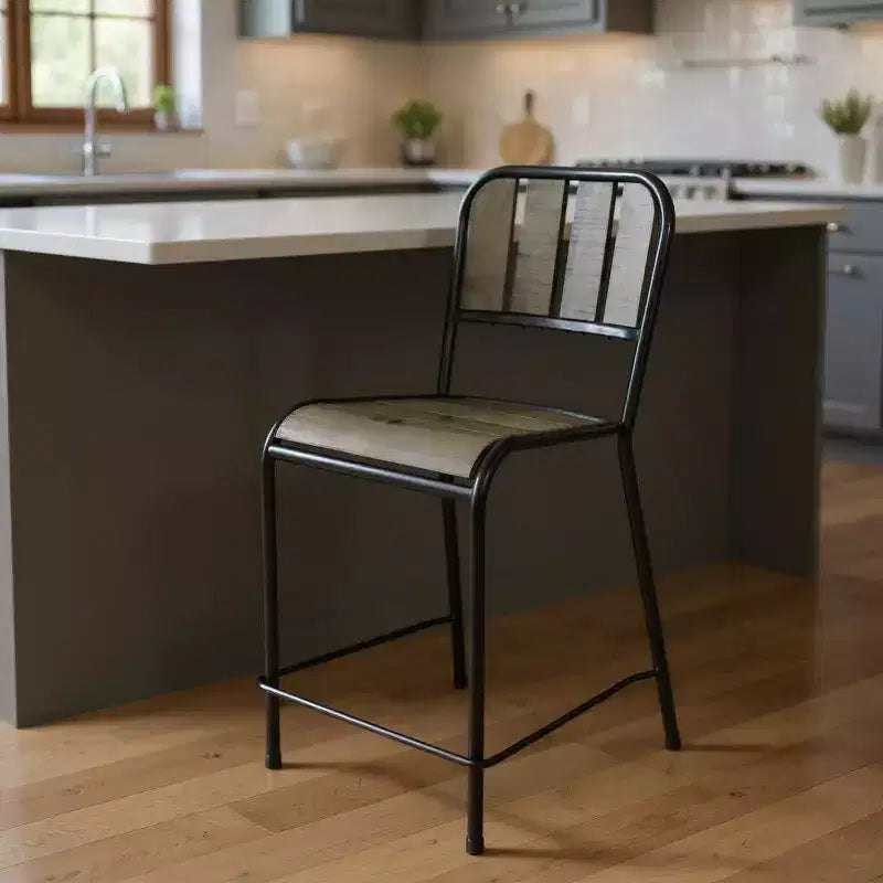 HomeRoots 25 Brown And Black Iron Counter Height Bar Chair