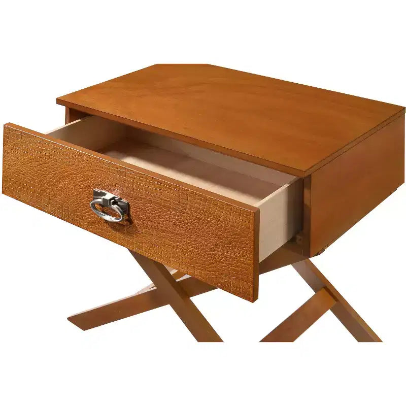 X Frame 1-Drawer Nightstand with Textured Drawer Front