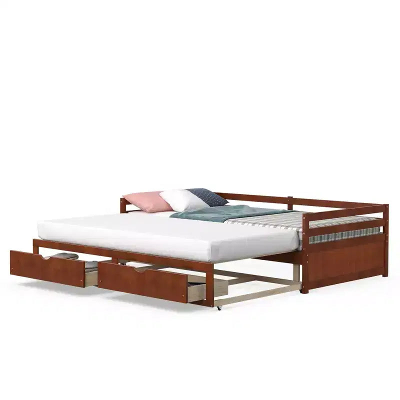 Costway Twin to King Daybed with 2 Drawers Wooden Sofa Bed for Bedroom Living Room White/Cherry