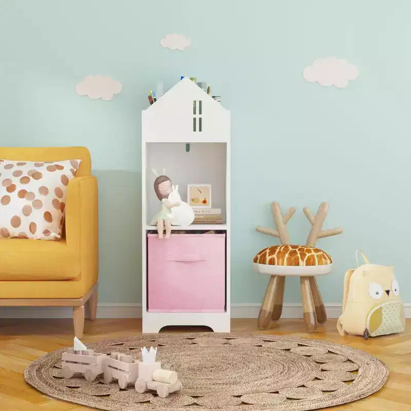 Kids Bookcase, Toddler Bookshelf, 2-Tier Storage Display Organizer, for Boys Girls Bedroom, Playroom, House, Collapsible Fabric Drawers