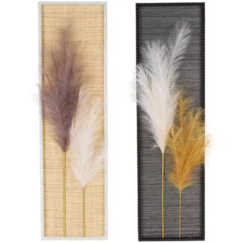 Olivia & May Set of 2 Wood Handmade 3D Pampas Stem Wall Decors: Traditional Style, Sawtooth Hangers