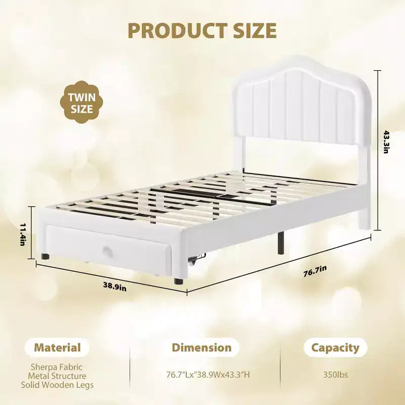 Upholstered Twin/Twin XL Platform Bed Frame with Storage Drawer  Soft Headboard, Wooden Slats, No Box Fresh Needed, Noise-Free, Easy Assembly