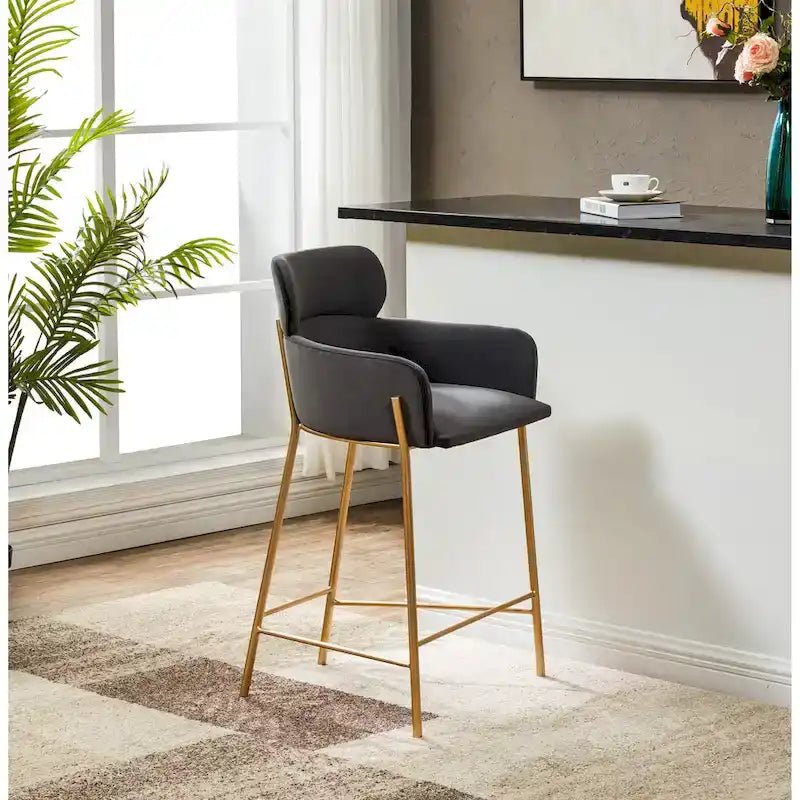 Velvet Wraparound Counter Stool with Gold Metal Frame
