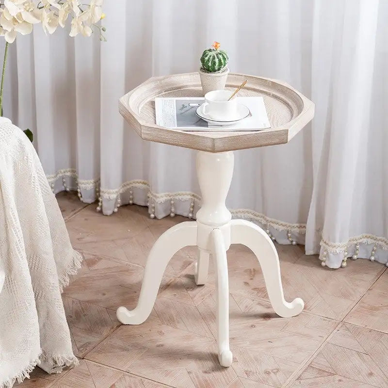 24.6 in. Rustic Farmhouse Octagonal Tray Top End Table