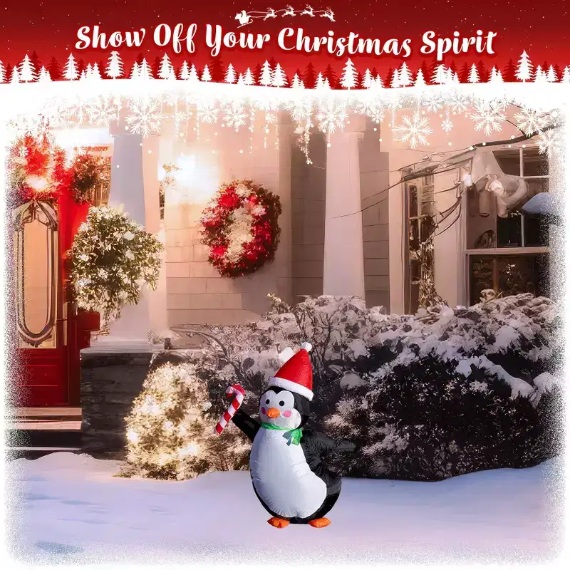 G128 4 ft H Penguins with Candy Canes Christmas Inflatable Decor with LED Lights