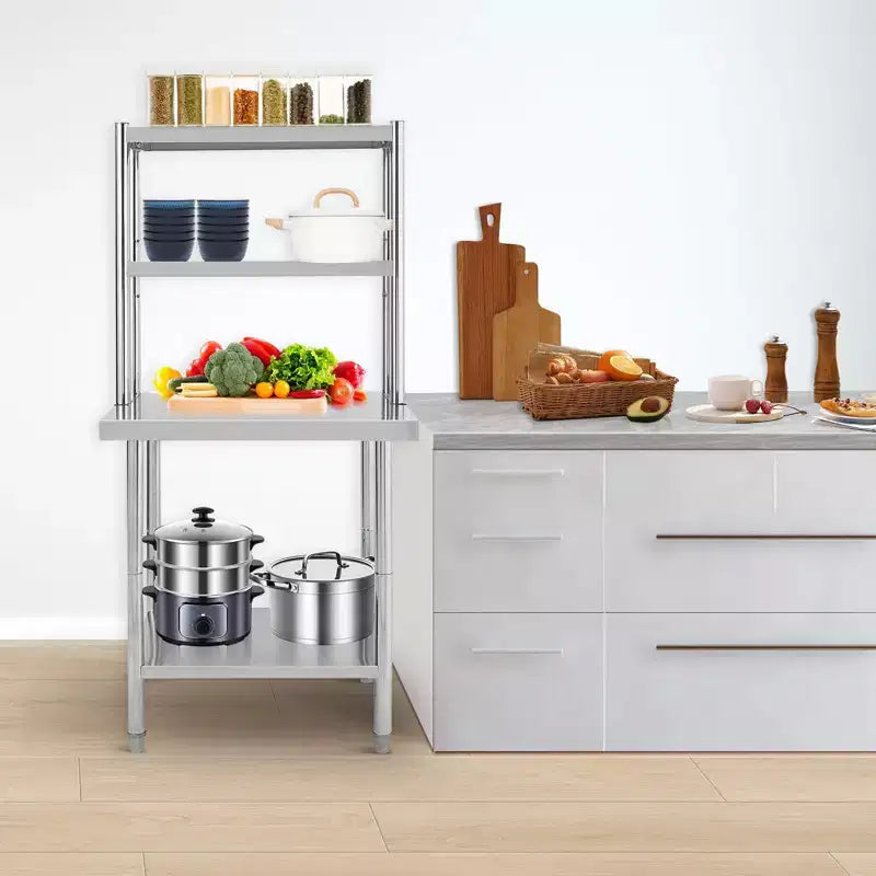 Stainless Steel Table with Shelves,Prep Table with Hooks,Heavy Duty Worktable Workbench for Home Commercial Kitchen Steel Countertop